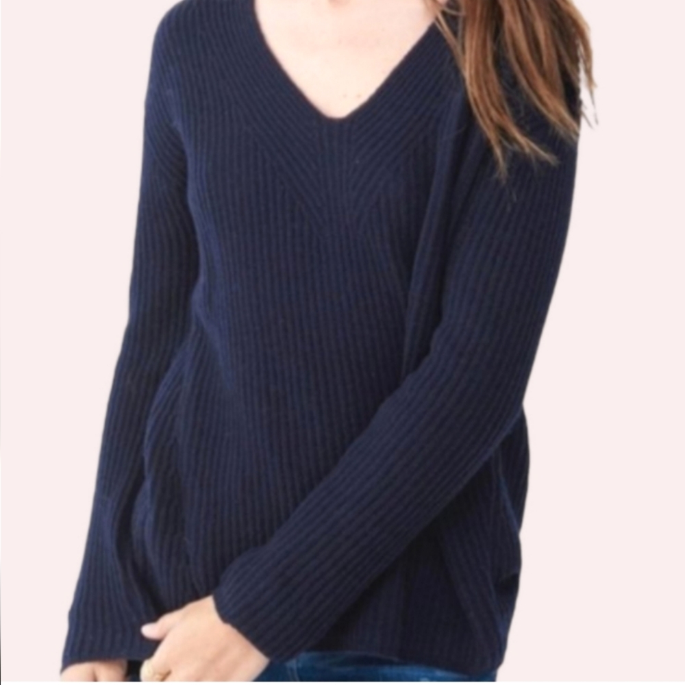 Madewell Woodside Pullover V-Neck 100% Merino Wool Sweater Navy Blue Size XS